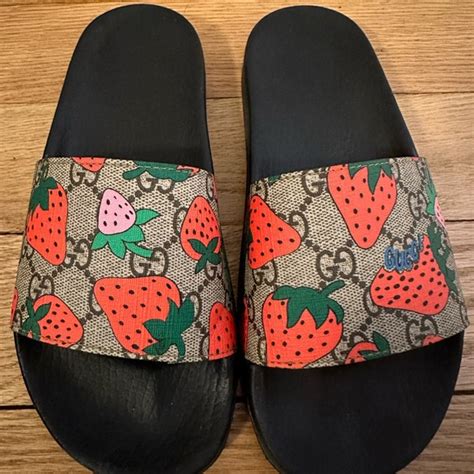 gucci strawberry slides|Gucci strawberry slide goat.